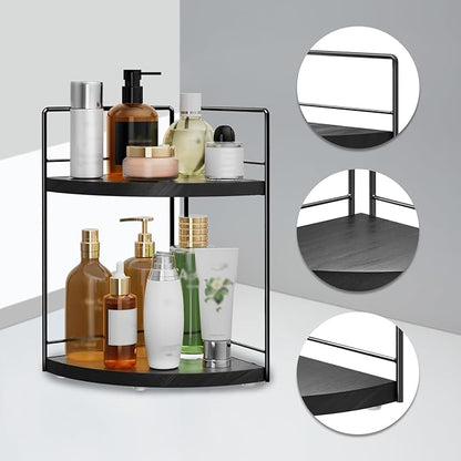 2 Pack Bathroom Counter Organizer,2 Tier Corner Bathroom Counter Organizer,Black Wooden Vanity Organizer for Bathroom Organizers and Skincare Cosmetics Dresser Storage