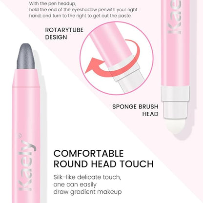 evpct 1Pcs Dazzling Grey Shimmer Cream Eye Shadow Brightener Sticks for Eyes, Double Ended Cream Eyeshadow Stick Pencil Pen with Applicator, Eye Shadow Palette Highlighter Makeup Waterproof Pigmented