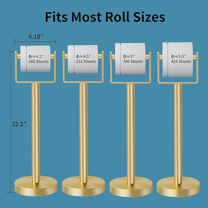 YUMORE Toilet Paper Holder Free Standing, Stainless Steel Toilet Paper Stand, Weighted Base Floor Tissue Roll Holder for Bathroom,Gold 200UP