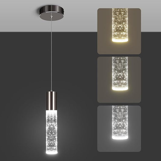 OKELI Modern Pendant Light,3Color LED Bubble Crystal Island Light Fixtures,Black Mini Pendant Lighting for Kitchen Island,Bar,6W,3000-6000K,ETL