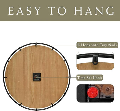 Large Old Town Farmhouse Wall Clock 30 Inches Rustic Antique Wood with Metal Circle and Large Numerals Silent Battery Operated Wall Clock for Office Kitchen Bedroom Living Room