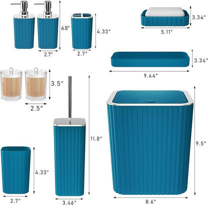 Bathroom Accessories Set - Gorgeous Bathroom Set, 10PC Teal Bathroom Accessory Set, Toilet Brush, Trash Can, Qtip Holder Dispenser & Soap Dispenser