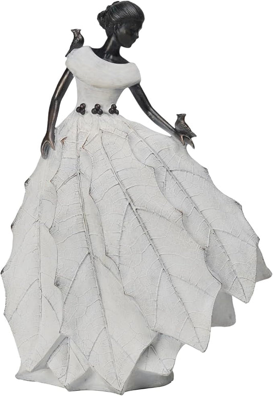 DiliComing Fairy Garden Accessories Outdoor Statue - Table Decor for Living Room Garden Maiden Bookshelf Decor Xmas Resin Holly Leaves Maiden White Statue 10.5 * 6.0 * 14.5 Inch