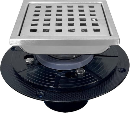 4 Inch Brushed Nickel Shower Floor Drain Square for Bathroom Kitchen Removable Grille Plate Cover with Flange Kit, Sus304 Stainless Steel