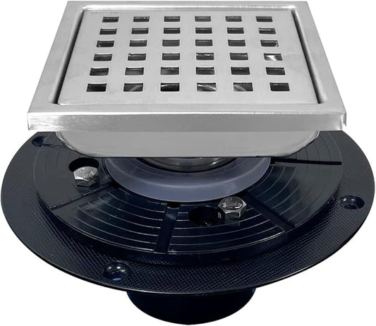 4 Inch Brushed Nickel Shower Floor Drain Square for Bathroom Kitchen Removable Grille Plate Cover with Flange Kit, Sus304 Stainless Steel