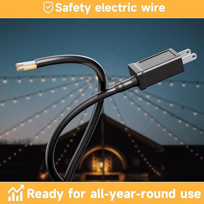 Outdoor Safety String Lights 200FT - 24V 20W Commercial Grade Low Voltage Strand with 80 S14 Shatterproof Bulbs for Tree Garden Yard Cafe Bistro | Warm Yellow 3500K | IP65 Waterproof | UL Listed