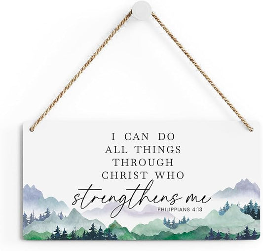 SENJIAN Christian Decor Bible Verse Wall Decor, I Can Do All Things Through Christ, Modern Farmhouse Sign Scripture Printed Wood Sign Wall Art Religious Decoration for Home Office Bathroom Bedroom