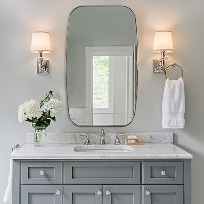 ANDY STAR Brushed Nickel Oblong Mirror, 32x40 Inch Brushed Nickel Oval Mirror for Bathroom with Stainless Steel Metal Frame, Wall Mouned for Bathroom, Living Room, Entryway