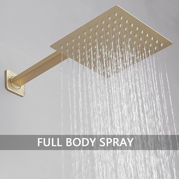 ‎Brushed Gold Shower Faucet Set with Tub Spout Bathroom Luxury Rain Mixer Shower Head System Wall Mounted Shower Faucet Complete, Single Handle Tub and Shower Trim Kit with Rough-in Valve