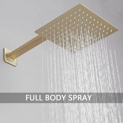 ‎Brushed Gold Shower Faucet Set with Tub Spout Bathroom Luxury Rain Mixer Shower Head System Wall Mounted Shower Faucet Complete, Single Handle Tub and Shower Trim Kit with Rough-in Valve