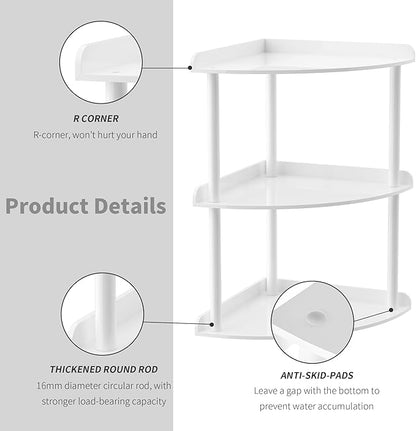 3 Tier Acrylic Corner Shelf Organizer Storage 9.5x9.5x15.7 Inch, White Countertop Corner Shelf for Bathroom, Kitchen, Bedroom, Office, Study Room
