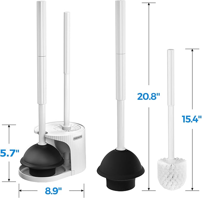 2 in 1 Toilet Brush and Plunger Set, Toilet Bowl Brush Plunger Set,Extended Handle Plunger,Bathroom Cleaning Tools,Toilet Brush Plunger Combo,Cleaning Brush（Pearl White，20.8inch）