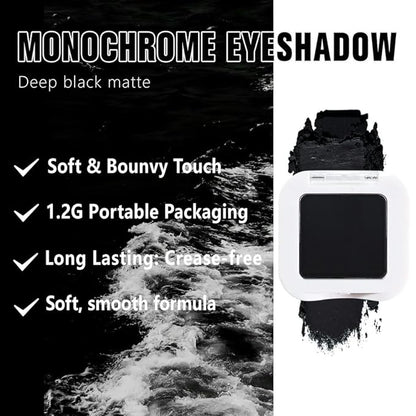 evpct Matte Deep Black Single Eye Shadow Palette Makeup for Older Women, Dark Black Cream Eye shadow Palette Single for Older Women Matte, High Pigment Waterproof Monochrome Eyeshadow, sombra de ojos