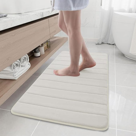 Buganda Memory Foam Bath Mat, 44" x 20", Ultra Soft and Non-Slip Bathroom Rugs, Water Absorbent and Machine Washable Bath Rug for Bathroom, Shower, and Tub, Cream