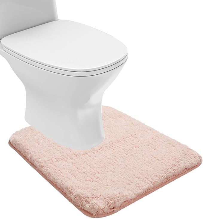 Suchtale Bathroom Contour Rug Non Slip Bath Mat Water Absorbent Soft Microfiber Shaggy Bathroom Mat Machine Washable Bath Rug for Bathroom Thick Plush U Shape Toilet Rug (20 x 24, Blush)