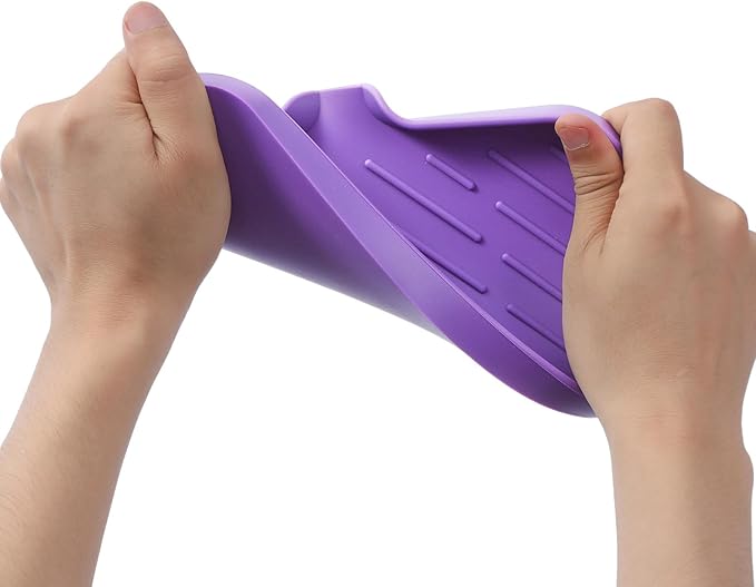Silicone Bathroom Soap Dishes with Drain Spout-Bathroom and Kitchen Sink Organizer,Sponge Holder,Dish Soap Tray,Perfect for Dispenser,Scrubber,Bottle,Cup on Sink or Counter-Purple 9.6"×5.3"