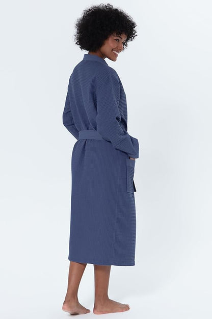 Women’s Luxury Waffle Shawl Collar, Hooded Robe w Piping – Lightweight, Long, Ultra Soft Spa Sleepwear Bathrobe