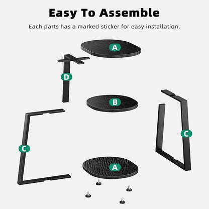 Side Table, Small End Table with Metal Frame, 3-Tier Bedside Tables, Round Side Tables for Living Room Bedroom Couch Bathroom, Oval, Pure Black