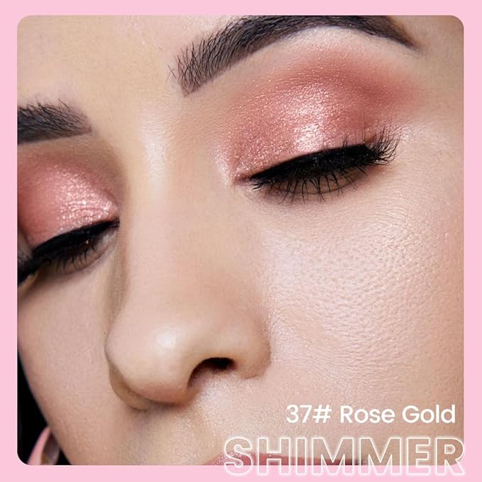 evpct 1Pcs Rose Gold Shimmer Cream Eye Shadow Brightener Sticks for Eyes Waterproof Pigmented, Double Ended Cream Eyeshadow Stick Pencil Pen with Applicator, Eye Shadow Palette Highlighter Makeup 37