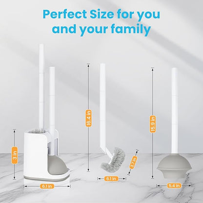 Toilet Plunger and Bowl Brush Combo for Bathroom Cleaning, White, 1 Set