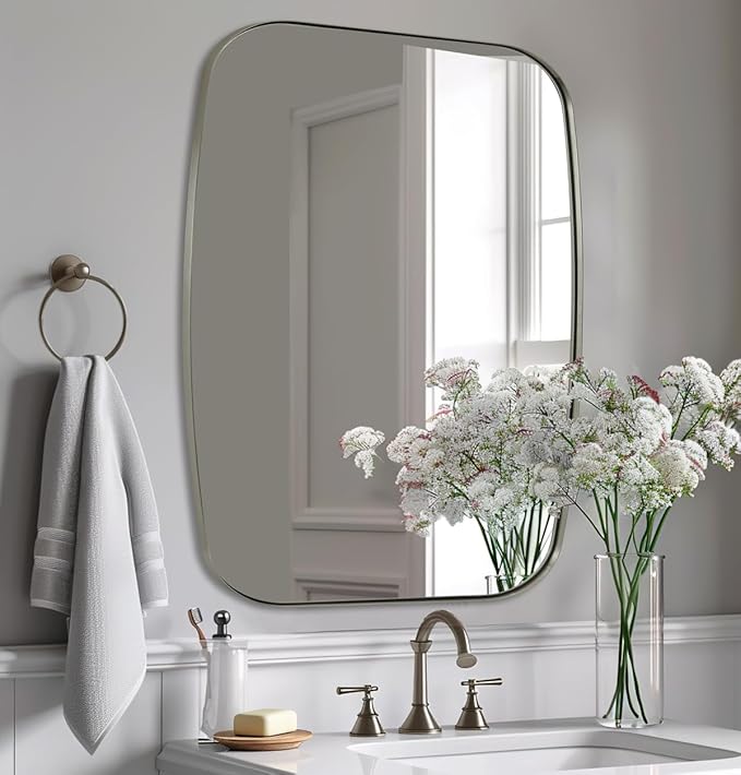 ANDY STAR Brushed Nickel Oblong Mirror, 36x40 Inch Brushed Nickel Oval Mirror for Bathroom with Stainless Steel Metal Frame, Wall Mouned for Bathroom, Living Room, Entryway