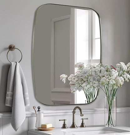 ANDY STAR Brushed Nickel Oblong Mirror, 36x40 Inch Brushed Nickel Oval Mirror for Bathroom with Stainless Steel Metal Frame, Wall Mouned for Bathroom, Living Room, Entryway