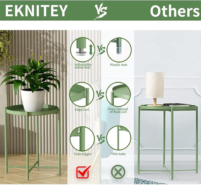 EKNITEY Small Side End Table - Metal Side Table Waterproof Small Sofa Coffee Side Tables Bedroom Indoor Outdoor with Removable Tray for Living Room Bedroom Balcony and Office