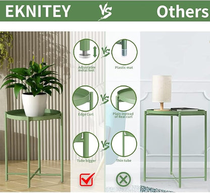 EKNITEY Small Side End Table - Metal Side Table Waterproof Small Sofa Coffee Side Tables Bedroom Indoor Outdoor with Removable Tray for Living Room Bedroom Balcony and Office