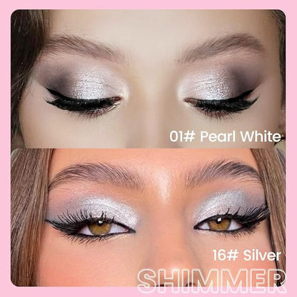 evpct 2Pcs Cream Eye Shadow Brightener Sticks Set for Eyes Waterproof, Pearl White & Silver Matte Cream Eyeshadow Applicator Stick Long Lasting Pigmented Eye Makeup sombras en crema para ojos 01 + 16