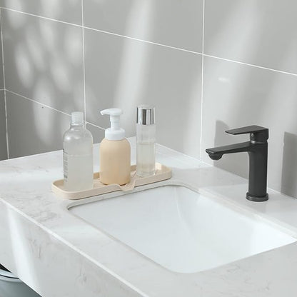 Silicone Bathroom Soap Dishes with Drain Spout-Bathroom and Kitchen Sink Organizer,Sponge Holder,Dish Soap Tray,Perfect for Dispenser,Scrubber,Bottle,Cup on Sink or Counter-Tapioca 12"×4"