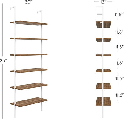 Nathan James Theo 6-Shelf Tall Bookcase, Wall Mount Bookshelf with Natural Wood Finish and Industrial Metal Frame, Rustic Oak/White, Set of 2