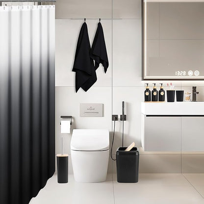 32PCS Bathroom Set Bathroom Accessories with Shower Curtain and Bath Towel,Trash Can,Bathroom Decor,Black Shower Curtain Set,Toilet Brush,Trash Can & 3PCS Soap Dispenser