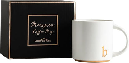 COLLECTIVE HOME - Monogram Ceramic Mugs, 15 oz Golden Initial Coffee Cups, Elegant Alphabet Tea Mugs, Elegant Personalized Mug with Gift Box, Luxurious Cups for Office and Home (b)