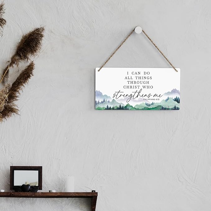 SENJIAN Christian Decor Bible Verse Wall Decor, I Can Do All Things Through Christ, Modern Farmhouse Sign Scripture Printed Wood Sign Wall Art Religious Decoration for Home Office Bathroom Bedroom