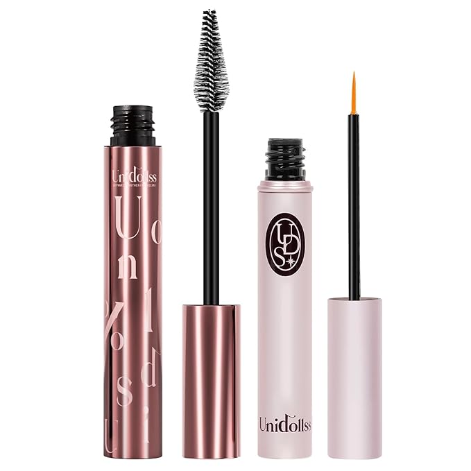 Unidollss Tubing Mascara Volume and Length Black and Lash Serum Set Lengthening Long Lasting All Day,Eyelash Growth Serum for Thicker,Longer Lash and Eyebrow,Tubing Mascara for 30+ Women,Gluten-free