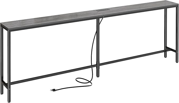 SUPERJARE 78.7 Inch Console Table with Outlet, Sofa Table with Charging Station, Narrow Hallway Entryway Table, Behind Couch Table, for Living Room, Charcoal Gray