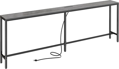 SUPERJARE 78.7 Inch Console Table with Outlet, Sofa Table with Charging Station, Narrow Hallway Entryway Table, Behind Couch Table, for Living Room, Charcoal Gray