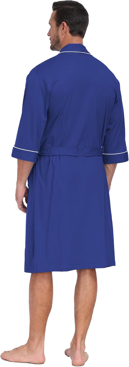 CF Men's Robe Cotton Bathrobe Soft Short Sleeve Bath Robes Shower Robe for Spa Soft Kimono Lightweight Sleepwear with Pockets