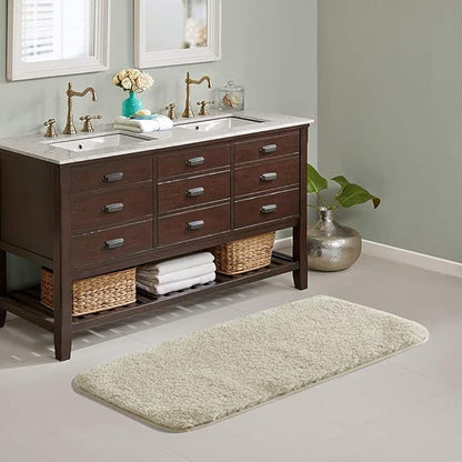 Suchtale Large Bathroom Rug Extra Soft and Absorbent Shaggy Bathroom Mat (24 x 60, Light Tan) Machine Washable Microfiber Bath Mat for Bathroom, Non Slip Bath Mat, Bathroom Floor Mats Rubber Back