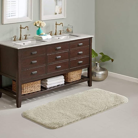 Suchtale Large Bathroom Rug Extra Soft and Absorbent Shaggy Bathroom Mat (24 x 60, Light Tan) Machine Washable Microfiber Bath Mat for Bathroom, Non Slip Bath Mat, Bathroom Floor Mats Rubber Back