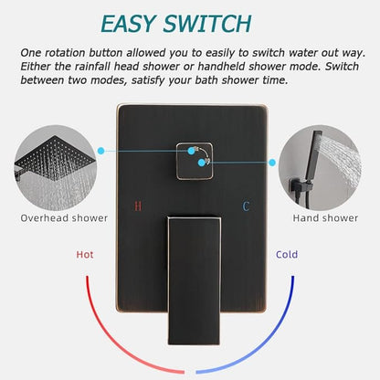 Oil Rubbed Bronze Shower System Bathroom Luxury Rain Mixer Shower Combo Set Wall Mounted Rainfall Shower Head System Shower Faucet Rough-in Valve Body and Trim Included