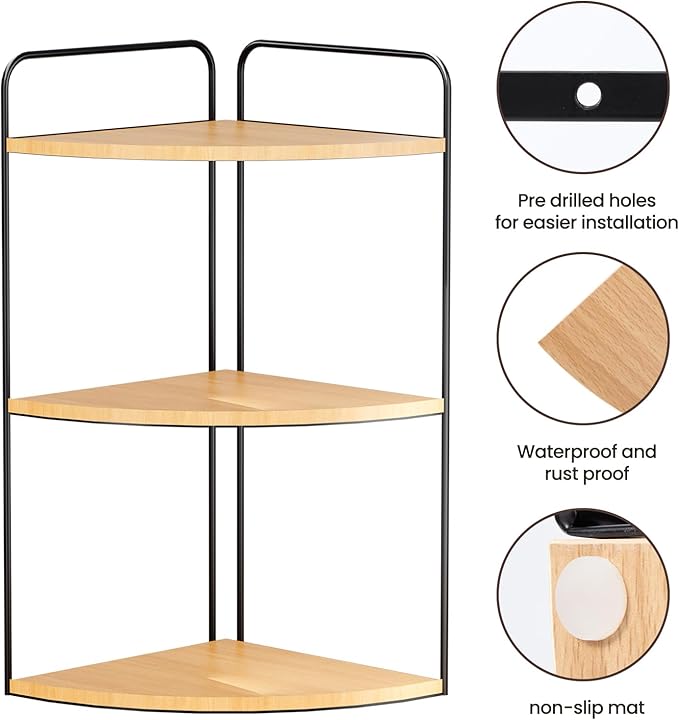 Bathroom Counter Organizer,Countertop Organizer,Vanity Organizers,Bathroom Storage,Bathroom Sink Organizers,Counter Shelf,Corner Counter,Corner Shelves(Black-Burlywood)