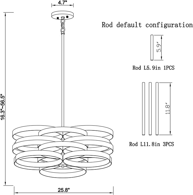6-Light Modern Farmhouse Chandeliers for Dining Room, Rustic Multiple Rings Pendant Lighting, Industrial Metal Round Chandelier for Kitchen Entryway, Black with Gold Interior