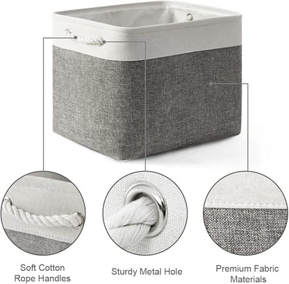 TcaFmac Organization and Storage Basket for Organizing - 16x12x12 inch Large 2 Pack Collapsible Storage Bins for Shelves, Fabric Storage Cubes for Box Closet Cloth Toy Books Kids (White & Grey)