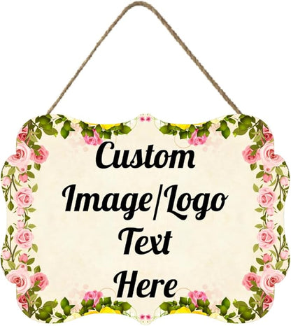 Personalized Wooden Welcome Sign Front Door Decor Home Sign Customized Image/Text Hanging Farmhouse Decorations for Home Office 11.2 * 8 Inch