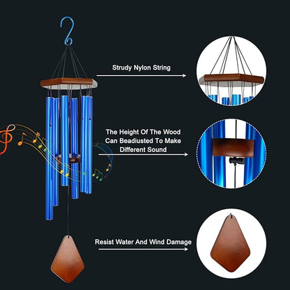 Wind Chimes for Outside, Windchime Outdoor with 6 Tuned Tubes, Elegant Chime for Garden Patio Decoration, Blue