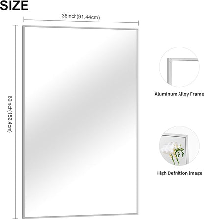 36x60inch Brushed Nickel Bathroom Mirror, Silver Rectangle Mirror with Frame, Large Rectangular Wall Mirrors for Bathroom, Living Roomm, Hair Salon, Big Mirror Hang Horizontal/Vertical