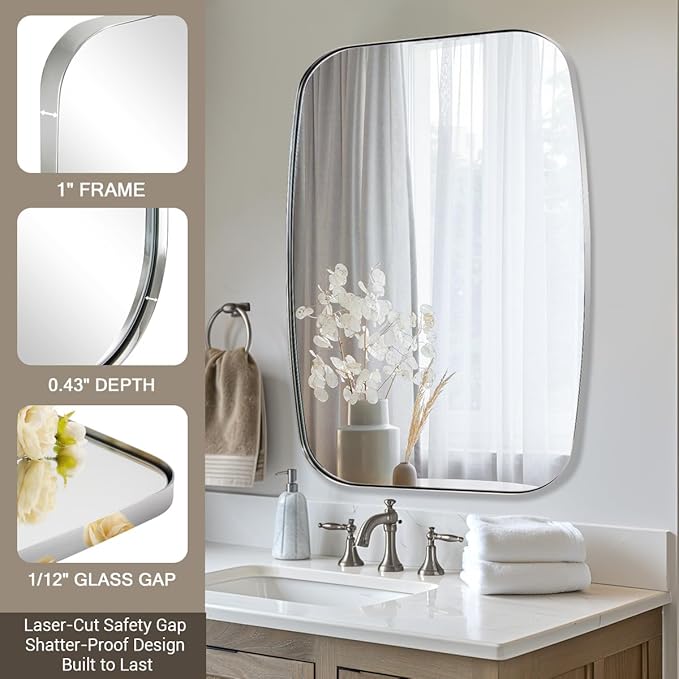 ANDY STAR Oval Mirror for Bathroom, 20x30 Polished Chrome Oblong Bathroom Mirror for Vanity with Stainless Steel Metal Frame, Modern Anti Rust Wall Mounted