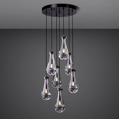 7 Light Raindrop Chandeliers, Bronze Teardrop Cluster Pendant Lights Kitchen Island, Black Dining Room Chandelier Over Table Hanging Pendant Lighting for High Ceiling, Entryway Staircase