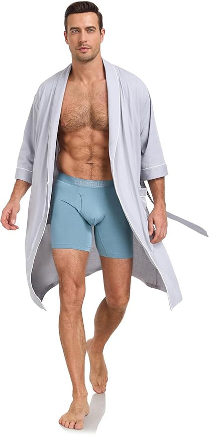 COLORFULLEAF Men's Bathrobes 100% Cotton Soft Comfort Breathable Short Sleeve Summer Kimono Mens Lightweight Robe